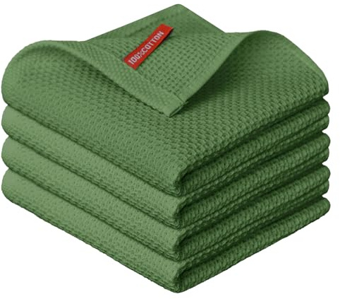 Artoid Mode Waffel Grün 100% Baumwolle Weiche Küchentücher Geschirrtücher, 4er Set 34x34 cm Waschbar Saugfähig Spüllappen Reinigung Küchen