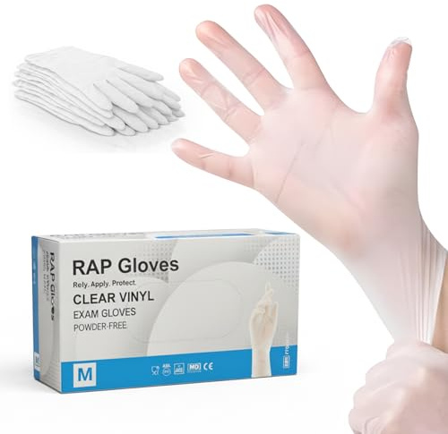 Clear Vinyl Disposable Gloves Medium Pack of 100 Food Safe for Cooking | Powder free latex free handwear, smooth fit, multipurpose, for gardening, care homes, hygiene and daily tasks