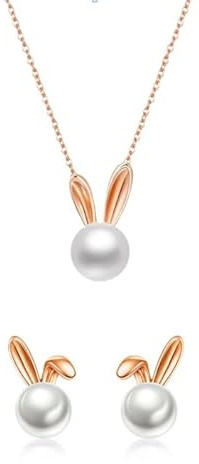 RAOPNHS Osterhasen Ohrringe Damen Perle Rosegold Set 2 Stück, Elegante Hasen Ohrstecker Mit Perlen, Ostergeschenke Frühling Schmuck, Geschenk Ostern Frauen
