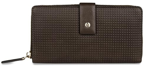 bugatti Noemi Damen-Langbörse aus Leder, Lange Geldbörse mit RFID-Schutz für Frauen, braun