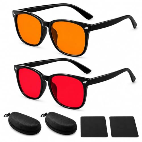 XLTXWD 6Pcs Red Light Glasses, Red Lens Glasses with Black Frames & Cases