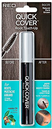 RED by KISS Quick Cover Root Touch Up Rescue (Natural Dark Brown), Mascara Natural Water-Resistant Temporary Gray Concealer Cover Up Brush for Hair Mustache & Beard, Formulated with Jojoba Oil