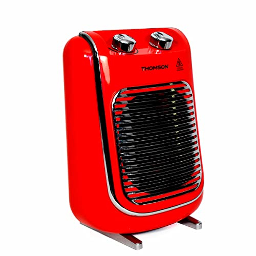 THOMSON Elektrischer Badheizkörper Vintage mit mechanischem Thermostat, Überhitzungsschutzsicherung, 2 Heizstufen, Belüftungsfunktion, 2000 W, rot