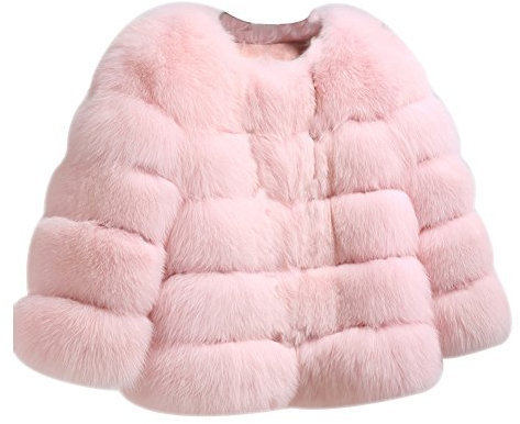 LaoZan Gilet Vest Manteau Coat Court avec Manches Longues en Fausse Fourrure pour Femme - Rose Pâle - Small