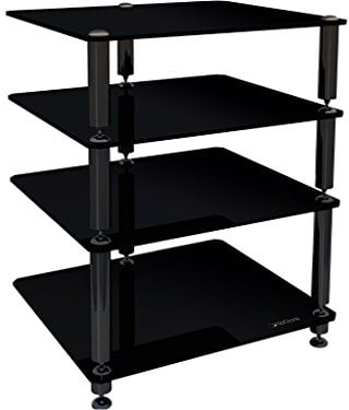 NorStone Bergen Meuble Hifi 4 tablettes modulables Pointes et Contre-pointes Finition Noir Laqué