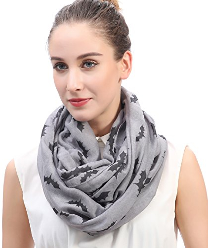 Lina & Lily Damen Halloween Loop Schal mit Fledermaus-Motiv (Grau)