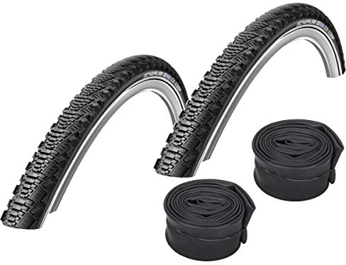 SCHWALBE CX Comp Reflex 2x Fahrradreifen, Black 35-622 + 2x AV17 Schlauch mit Auto Ventil