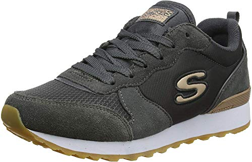 Skechers Og 85 Goldn Gurl, Sneaker a Collo Basso Donna, Charcoal Suede Nylon Mesh Rose Gold Trim, 37.5 EU