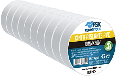 ferrestock fsktpv001 Isolierband, Weiß, 19 mm x 20 m, 10 Set