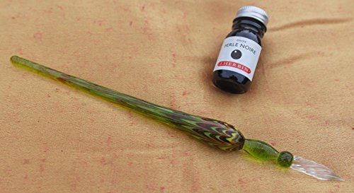 J Herbin Verde mármol pluma con cuerpo de cristal con 10 ml botella de tinta negra