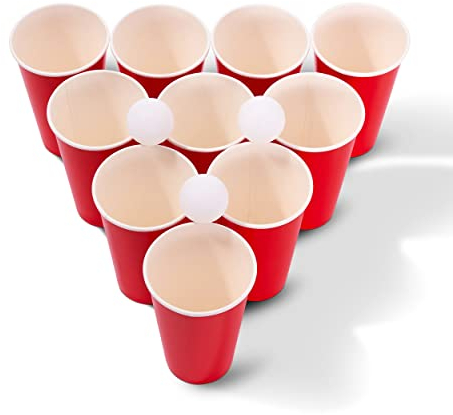 THE TWIDDLERS - 25 Red Paper Cups and 25 Ping Pong Balls, Ultimate Adult Party Games Kit, Beer Pong Cups for New Years Eve, Fun Drinking Games Set for Adults, Perfect Party Gift