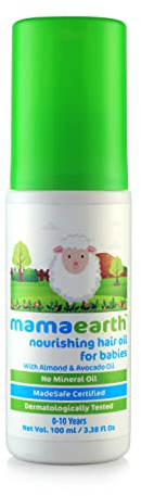 Mamaearth Nourishing Baby Hair Oil | Gentle Natural Moisturiser for Dry Scalp & Cradle Cap | Avocado & Almond Oil Enriched | Baby-Safe, Mineral Oil-Free | 100ml