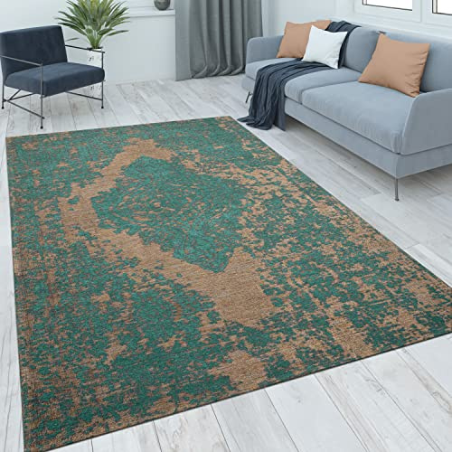 Paco Home Teppich Wohnzimmer Schlafzimmer Kurzflor Vintage Orientalisches Abstraktes Muster Ornamente Moderne Deko, Grösse:120x170 cm, Farbe:Türkis 2