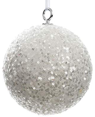 Kaemingk Weihnachtsdekoration, weiße Schaumstoffkugel mit Pailletten, Durchmesser 30 cm, 1 Stück