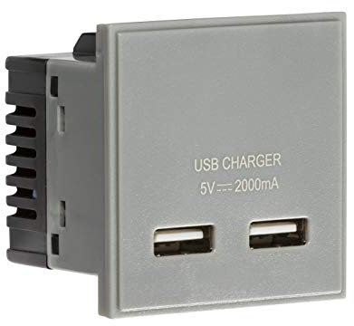 Knightsbridge, Dual USB Charger (2A) Module 50 x 50mm - Grey