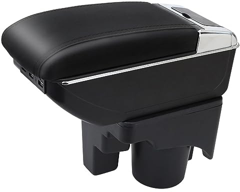 YJYWZH Armlehne für VW Golf 6 Jetta 2006-2013 mit USB und Getränkehalter | 6 USB + 1 USB-C,Mittelarmlehne Mittelkonsole,Doppelstauraum,Verschiebbare Armauflage,PU-Leder,Schwarz