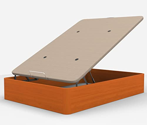 DORMIDAN - Canapé abatible de Gran Capacidad con Esquinas Redondeadas en Madera, Base tapizada 3D Transpirable + 4 válvulas aireación (Cerezo, 135x200cm)