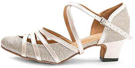 HROYL Women Glitter Latin Dance Shoes Low Heel Salsa Tango Ballroom Latin Party Wedding Dancing Shoes,131-Rose Gold-WM-4.5,4 UK