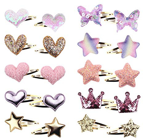 10 Paar Baby-Haarspangen für Mädchen, Stern/Krone/Herz/Schmetterling, niedliche Haarspangen aus Metall, glitzernde, herzförmige Haarspangen für Kinder