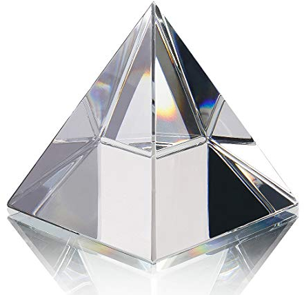 QFkris Kristall-Pyramide-Figur, Sammlerstück, transparente Farbe, Prisma, Schreibtisch-Ornament, Glas, Briefbeschwerer mit Geschenkbox für Dekoration (60 mm)