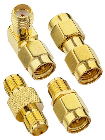 Boobrie 4 Stück SMA Anschluss Kits SMA Stecker Adapter und SMA Buchse Adapter SMA Verbinder HF-Koaxialstecker Geraden Typ und 90 Grad Koaxialstecker für WLAN Antennen,FPV Drohnen,Verlängerungs kabel