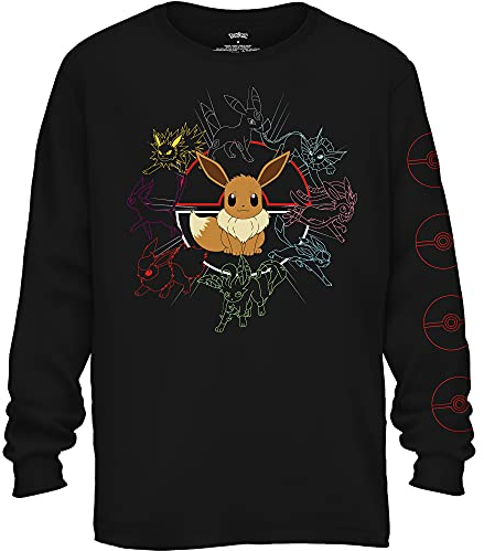 Pokémon Mono Eeveeloutions Eevee T-Shirt, Langarm Schwarz, L