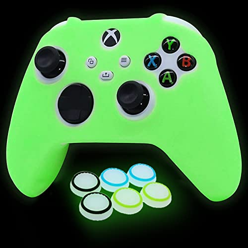HLRAO Funda de Silicona Que Brilla en la Oscuridad para Mando Xbox Series X, Funda Protectora de Goma Suave Antideslizante para Mando Xbox Series S con 6 Tapas de Agarre para el Pulgar Que Brillan en