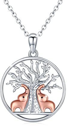 JFASHOP Collier arbre de vie éléphant dames argent sterling 925 pendentif éléphant arbre de vie collier bijoux animaux cadeau de noël pour mère femmes filles enfants fille cadeau de fête des mères