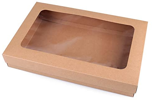 5 Geschenkschachteln verschiedene Varianten m. Sichtfenster Geschenkbox Farbwahl, Größe:34 x 22 x 5.5 cm, Farbe:natur
