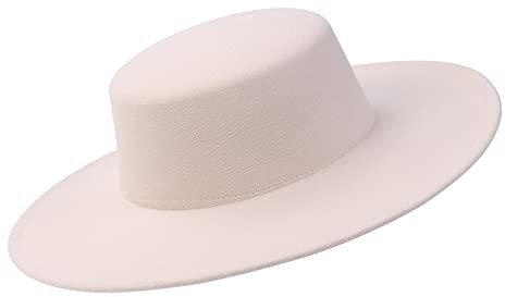 Dubute Damenhut mit breiter Krempe, flache Kappe, formell, klassischer Bowler, Bootsfahrer, Filz, Derby, Kirchenkappe, beige, Einheitsgröße