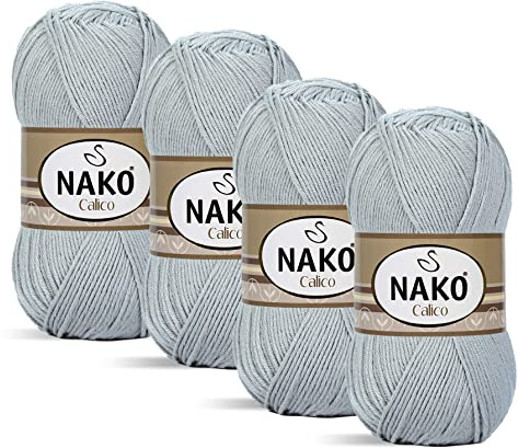 Nako Calico, Baumwoll-Strickgarn, (4 Knäuel) pro Knäuel (100 g), Sie können es zum Stricken von Schals, Kleidern, Strickjacken, Pullovern, Amigurumi, Bikini, Platzsets, Schals verwenden (Grau 10255)
