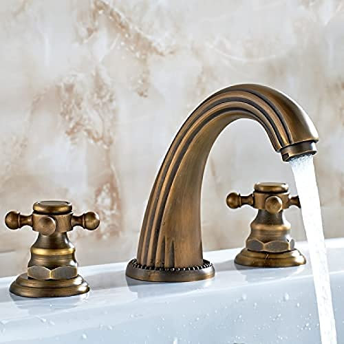 ZAKSEM Grifo Grifos de Lavabo Grifo de baño Antiguo Bronce Grifos de Agua de 3 Orificios Manijas para Muebles Soporte Doble Lavabo Lavabo Grúa,Antiguo