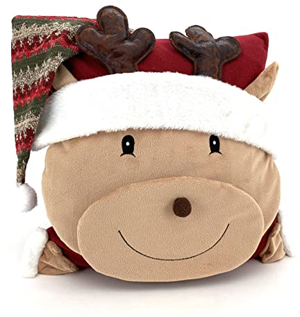 heimtexland ® Dekokissen Bezug Weihnachten Filz Plüsch 3D Deko Kissenhülle mit Applikation Weihnachtsdeko Kissen Typ832 Rentier