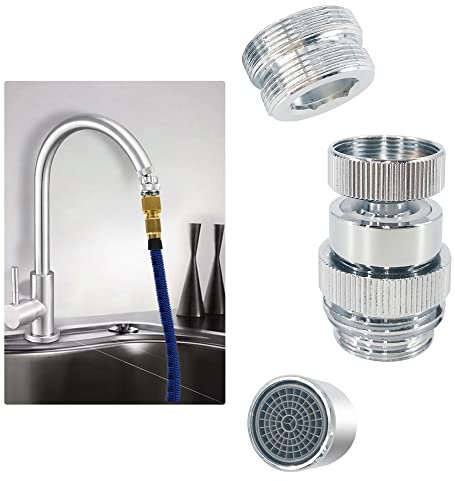 3/4 Zoll GHT-Gewinde Gartenschlauch Adapter mit Belüfter, 360 Grad drehbarer Wasserhahn auf Gartenschlauchadapter, Spüle Gartenschlauch Befestigung Anschluss für Badezimmer Küche