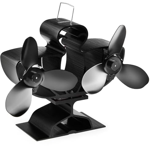 VonHaus Ventilador de Chimenea – Doble Ventilador de Estufa de Leña, Gas, Pellets de 6 Aspas, Silencioso – Sin Electricidad, Autopropulsado, Ecológico