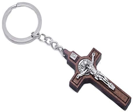 Porte-clés en bois gravé, cadeau pour homme et femme, pendentif en forme de croix chrétienne, clé religieuse, bijou de sac, cadeau, multicolore, taille unique