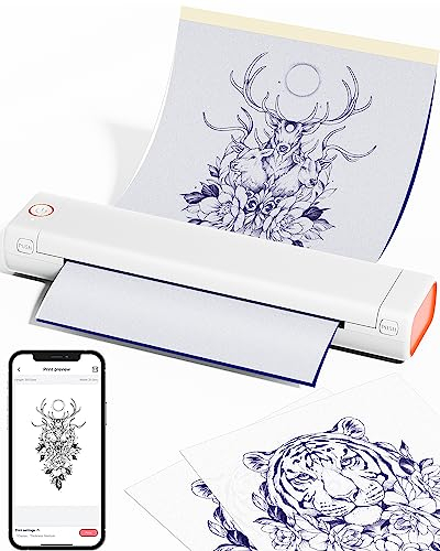 Phomemo M08F Tattoo Drucker, Tattoo Stencil Drucker A4 Thermodrucker Tattoo Kompatibel mit Smartphone & PC, Tattoo Drucker für Anfänger, Künstler mit 10 Tattoo Transfer Papier, Weiß