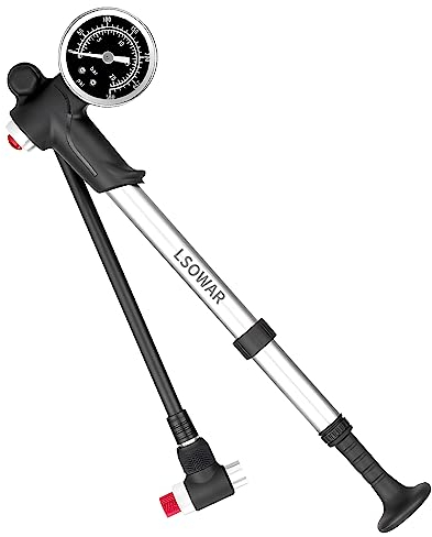 High Pressure Shock Pump - (300 PSI Max) MTB Bike Shock Pump for Fork & Rear Suspension with No-Loss Schrader Valve American Style (Black)