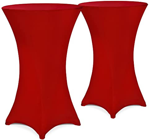 DETEX® Stehtisch Hussen Ø 80-85cm Rot 2er Set Rund 30°C Waschbar Verstärkte Standfüße Knitter- & Bügelfrei Stretch Stehtischhusse Weihnachten Deko