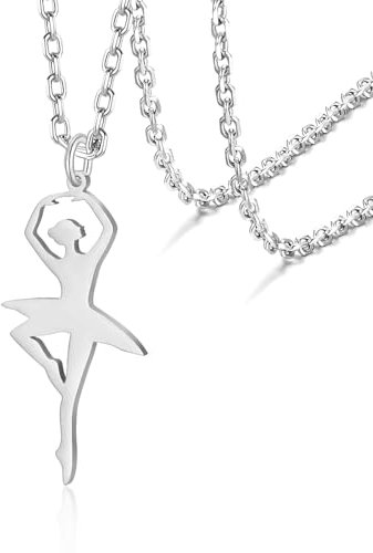 VASSAGO Collana Ballerina Ballet Regali per Ragazze Donne Dainty danza Recital Ballet Cuore Ciondolo Gioielli per Figlia Mamma (Collana di balletto d'argento)