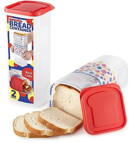 Stock Your Home Lot de 2 boîtes à pain - Boîte à pain transparente - Boîte à pain pour pain, bagel et pain - Boîte à pain en plastique (rouge)