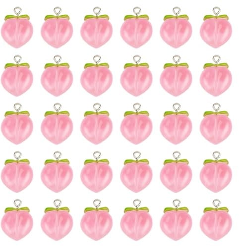 OLYCRAFT 30Pcs Peach Pendants Transparent Resin Pendants Fruit Pendants Pink Peach Charm with Loop 3D Peach Hanging Pendants for Necklace Bracelet Earrings Jewelry Making DIY Crafts