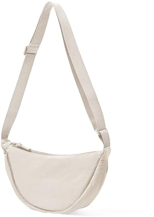 ANYWN Crossbody Bag Damen Halbmond Schultertasche, Hobo Casual Crossbody Bag, Einfarbige Tragbare Halbmond-Tasche Umhängetasche mit verstellbarer Schultergurt Beige