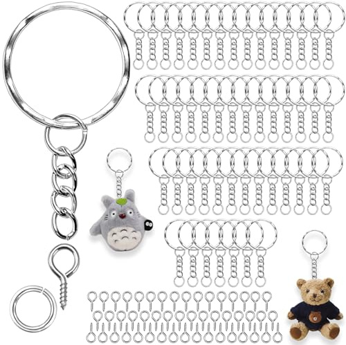 240 Pezzi Kit Portachiavi con Anelli 25 mm, Catenelle e Occhielli a Vite | Kit da 240 pezzi con 80 anelli da 25 mm, 80 catenelle e 80 occhielli a vite per portachiavi, ciondoli e progetti fai da te.
