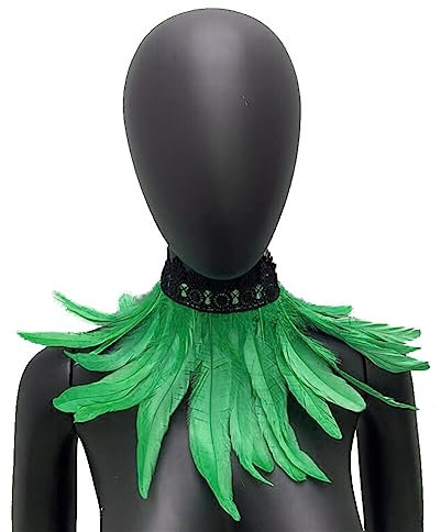 MoreChioce Gothic Federkragen Halsband, Natürlichen Feder Halsband Federboa Choker Kragen Halloween Schal Cape für Frauen und Mädchen Party Glamour Kostüm Party,Grün