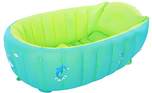 Lavabo de Ducha Plegable Verde, Bañera Inflable Plegable Antideslizante para bebé, Portátil de PVC para Bebés de 0 a 6 Años (L)