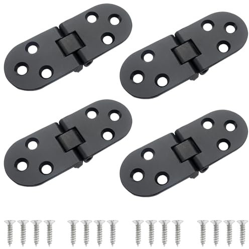 Roellgs 4 Pieces Folding Flap Hinges, Folding Table Butler Tray Flap Hinges, Stainless Steel with Screws for Cabinet Furniture (Black)