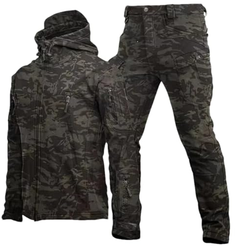 ZMIN Wasserdichte militärische Anzüge Herren Wandern Trainingsanzüge Softshell Jacken Camping taktische Hosen Angeln Fleecehosen Black CP X7 Set L