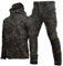 ZMIN Wasserdichte militärische Anzüge Herren Wandern Trainingsanzüge Softshell Jacken Camping taktische Hosen Angeln Fleecehosen Black CP X7 Set L