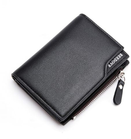 Portefeuille court multifonction à fermeture éclair pour homme - Mini portefeuille vertical à bouton-pression - Porte-monnaie rétro en cuir synthétique - Porte-cartes à fermeture éclair